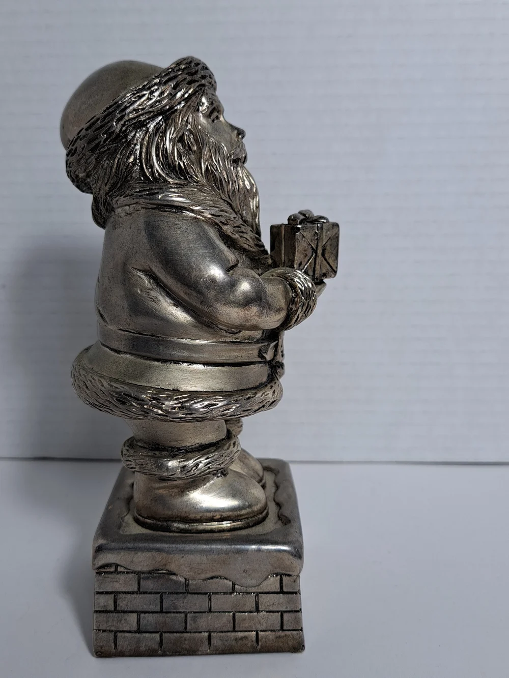 VTG Silver Colored Santa Music Box Figure Plays 